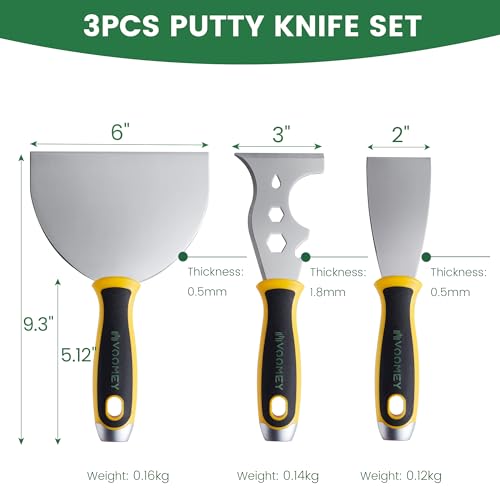 Voomey Stainless Steel Putty Knife,Putty Knife Set, Metal Scraper, Paint Scraper Tool for Removing Wallpaper, Repairing Drywall, Scraping, Repairing, Plastering, and Other Painting Projects
