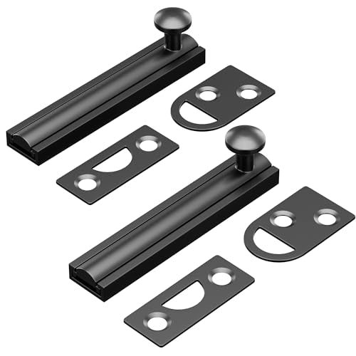 3 Inch Solid Brass Surface Bolt, Heavy Duty Concealed Slide Surface Door Bolt, Slide Bolt Latch French Door Lock with Screws for Windows Cabinet Wooden Fence Yard, Black, 2 Pack - color: Matte Black-2 Pack, size: 3 Inch