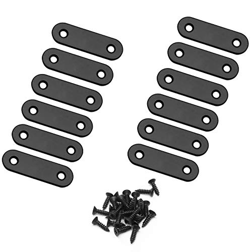 Jiozermi 12 Pcs Straight Brace, Flat Brace 2” x 0.6”, Stainless Steel Straight Bracket, Mending Joining Plates for Wood, Board, Bed Frame, Furniture & Shelves, Matte Black - size: Black, 2” x 0.6”, 12 pcs