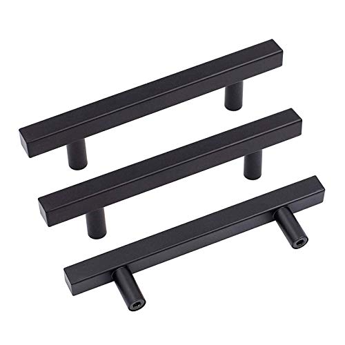 Goldenwarm 25 Pack Black Cabinet Handles 4-1/2"(115mm) Matte Black Cabinet Pulls T Bar Drawer Pulls for Kitchen Cupboard & Drawer Hardware - color: Black, size: 4-1/2 Inch Hole Center