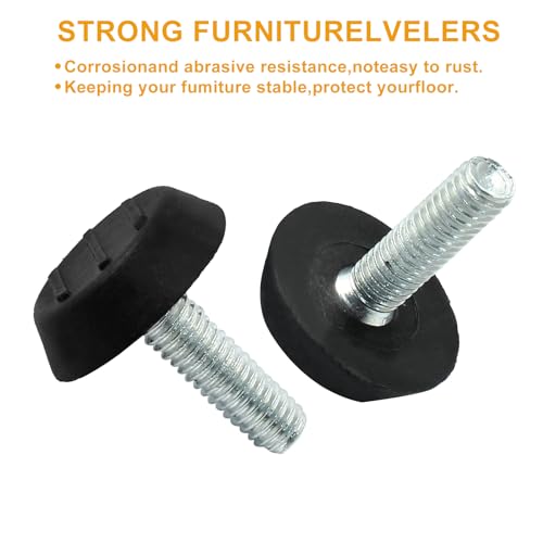 8 Pcs M6 x 20mm Black Round Furniture Lvelers, Levelling Feet for Chairs, Tables, Desks & More - size: M6 X 20mm