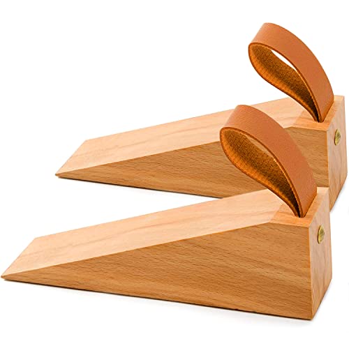 Large Wood Door Stopper, Solid Wooden Non-Slip Door Wedge, Sturdy and Durable Door Stop Wedges, Fit for Door Bottom Seam (0.2" - 2") Large 2 Pack - color: Large 2 Pack
