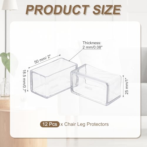 uxcell 12 Pcs Transparent Chair Leg Floor Protectors, 1 x 2 Inch Rectangle PVC Chair Leg Caps for Hardwood Floors, Non-Slip Reduce Noise Table Furniture Cover - size: 1 x 2 Inch