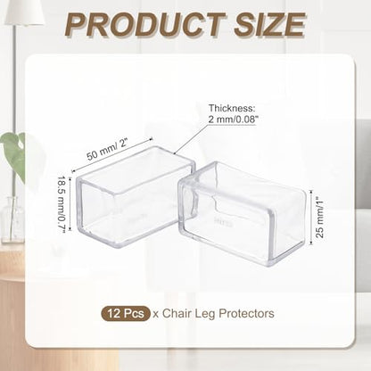 uxcell 12 Pcs Transparent Chair Leg Floor Protectors, 1 x 2 Inch Rectangle PVC Chair Leg Caps for Hardwood Floors, Non-Slip Reduce Noise Table Furniture Cover - size: 1 x 2 Inch