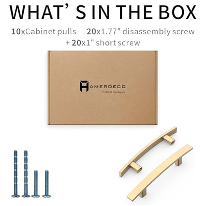 Amerdeco 10 Pack Brushed Brass Cabinet Pulls 3 Inch(76mm) Hole Center Gold Drawer Pulls Cabinet Hardware Kitchen Cabinet Handles for Bathroom ZH0003 - color: Brushed Brass, size: 3"/76MM Hole Center