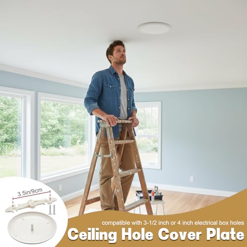 Relaxweex 6 Pack Ceiling Cover Plate, 5.4 Inch White Round Electrical Box Cover for 3-1/2 or 4 Octagonal Junction Box, Screw-in Invisible Mount, Conceals Ceiling Holes Unused Outlets