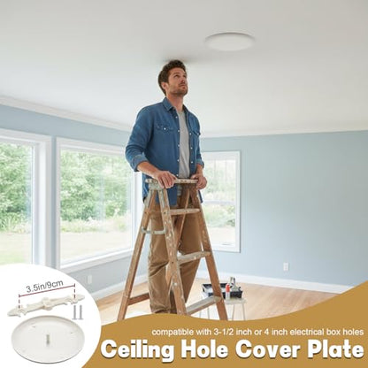 Relaxweex 6 Pack Ceiling Cover Plate, 5.4 Inch White Round Electrical Box Cover for 3-1/2 or 4 Octagonal Junction Box, Screw-in Invisible Mount, Conceals Ceiling Holes Unused Outlets