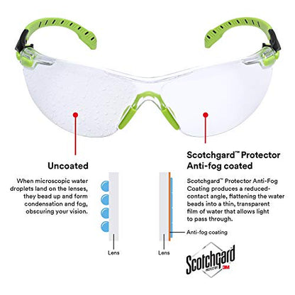 3M Safety Glasses, Solus 1000, S1201SGAF, ANSI Z87, Scotchgard Anti-Fog Lens, Green/Black Frame, Half-Frame, Padded Temple, Soft Nosebridge, UV Protection, Premium Eye Protection - size: Single, style: Clear Lens, Green/Black Frame