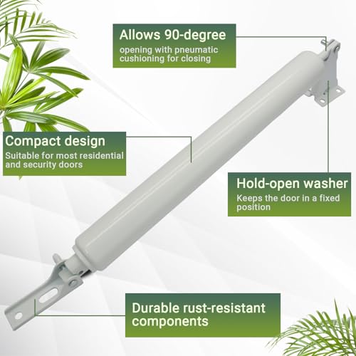 2 Pack Storm Door Closer Kit with Pneumatic Closer & Latch Set, Complete Screen and Storm Door Hardware Repair Kit, Adjustable Closing Speed (White) - size: White - 2 Pack