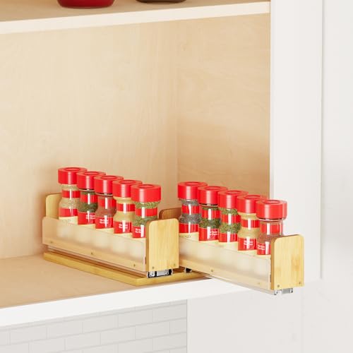 SpaceAid Bamboo Pull Out Spice Rack Organizer for Cabinet, Heavy Duty Slide Out Seasoning Kitchen Pantry Sliding Vertical Organization, 5.1" Wide, 2 Drawers(2" Wide), 1-Tier, Natural - color: Natural, size: 5.1" Wide, 2 Drawers(2" Wide), 1-tier