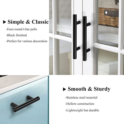 Probrico 5 Pack| Flat Black 3 Inch Center-to-Center Bar Cabinet Pull Modern Cabinet Hardware Kitchen Cabinet T Bar Handles Dresser Pulls, 5 Inch Total Length - color: Black, size: hole center 3"