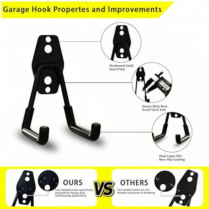 6 Pack Garage Hooks Heavy Duty with Anti-Slip Coating, Steel Utility Ladder Hooks for Hanging Garden Tools, Hoses, Ropes, Bikes and More (3in) - size: 3in