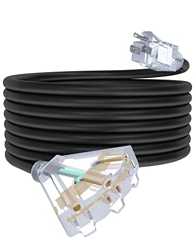 25Ft 12/3 Outdoor Extension Cord with 3-Outlets, Heavy Duty 12 Gauge 3 Prong Extension Cord Waterproof with Lighted end, 15A 12AWG 1875W SJTW, ETL Listed - Great for Garage, Garden and Home, Black - color: Black, size: 25ft