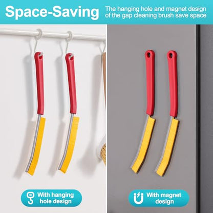 JOYMOOP 4 Pack Crevice Cleaning Brush, Red Hard Bristle Grout Brush, House Cleaning Supplies, Magnetic Gap Cleaning Brush for Kitchen, Bathroom, Window, Toilet, Multifunctional Cleaning Tools - color: Red, size: 4 Pack