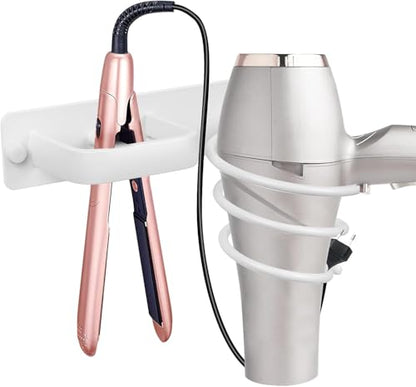 YUET Hair Dryer Holder Hairdryer Station Wall Mounted Shelf Bracket Straightener Stand Hanger Organizer Blow Storage with Cable Tidy Rack for Dressing Table Bathroom Aluminum Professional, White - color: White