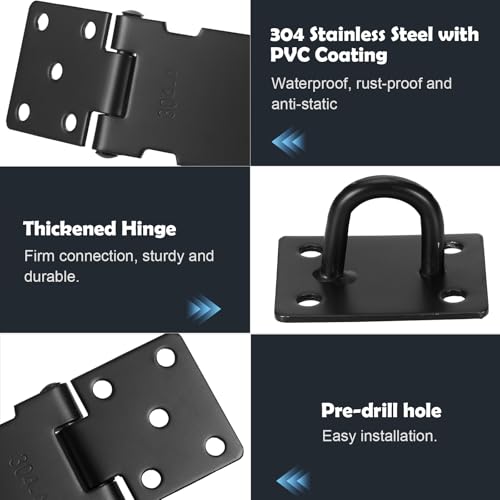 Padlock Latch Lock, 4Inch Stainless Steel Hasp Latch with Padlock Keys Screws, Heavy Duty Black Shed Lock, Waterproof Pad Locks Latches, Gate Locks for Barn Door Cabinet Fence Garage - style: 4Inch