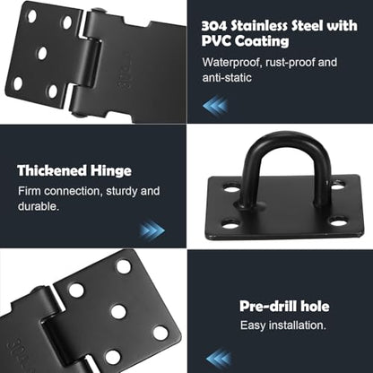 Padlock Latch Lock, 4Inch Stainless Steel Hasp Latch with Padlock Keys Screws, Heavy Duty Black Shed Lock, Waterproof Pad Locks Latches, Gate Locks for Barn Door Cabinet Fence Garage - style: 4Inch