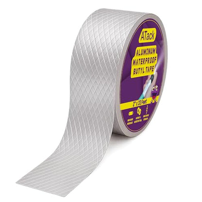 ATack Aluminum Butyl Tape Waterproof Sealing Tape 2 Inch x 33 Feet Roof Sealant for Roof and Gutter Patch, RV Repair, Metal Flashing, HVAC, Window, Pipe Sealing – Super Waterproof Thick Butyl Rubber - size: 2 Inches x 33 Feet