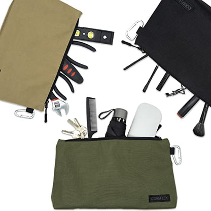 COREFLEX Premium Tool Pouch Zipper Bag, Small Tool Bag, Multipurpose Storage pouch, Heavy duty Flat Bottom Tool bag with YKK Zipper (3 pack Medium 10inch) - size: 3 pack Medium 10inch Khaki