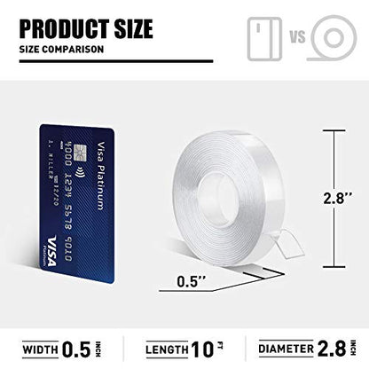 CLAVICHORD Double Sided Tape Heavy Duty, Clear Acrylic Mounting Tape, Strong Adhesive, Removable, No Residue, Transparent Nano Tape for Wall Decor, Poster, Picture Hanging, DIY Crafts (1/2’’x10FT) - size: 0.5“