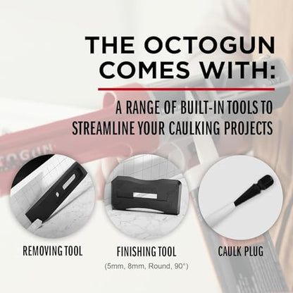 Newborn Caulk Gun and Octogun Silicone Bundle | Drip-Free 10 oz Caulking Gun with Cutter and Puncture Tool + Universal White Silicone Sealant | Bathroom, Kitchen, Window, and Door Sealing Kit - style: Gun + Silicone