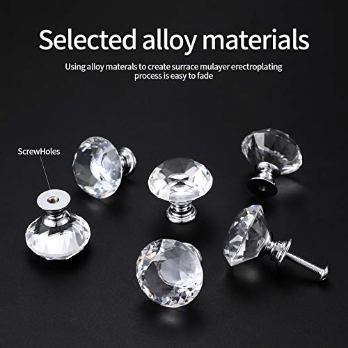 8 Pcs Crystal Cabinet Knobs, Decorative Diamond Shape Crystal Glass Dresser Knobs for Dresser Drawers Cupboard Wardrobe Furniture Cabinet Pulls Handles Kitchen Bathroom Bedroom Knob(Silver, 30mm) - size: 30mm/1.18inch (8 pcs Crystal Transparent)