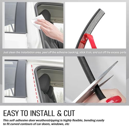 26Ft D-Shaped Car Door Seal Strip,Rubber Automotive Weather Stripping with Soundproofing,Self Adhesive & Universal Car Weather Stripping Auto Parts for Cars Trucks SUVs