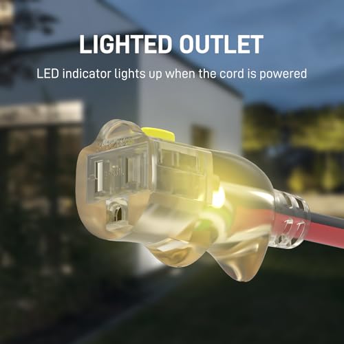 50FT Medium Duty Outdoor Extension Cords, 14/3 Gauge Electrical Wire Cable, 15 Amp Waterproof, LED Lighted Locking Plug for Indoor and Outside Use, Power Cord ETL Certified