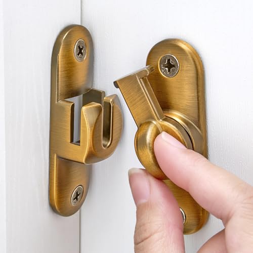 INIRET Brass Barn Door Latches,90/180 Degree Gate Lock,Flip Gate Latches Hardware,Zinc Alloy Right Angle Door Lock Latch,Door Security Sliding Door Latch Lock for Cabinets,Bathroom - color: Brass