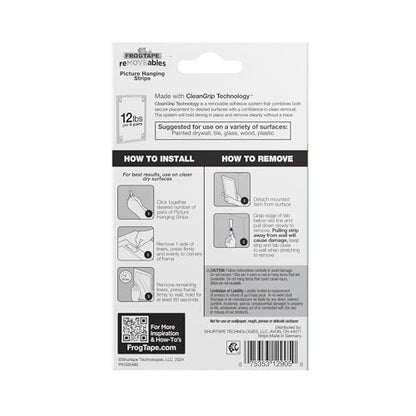 FrogTape reMOVEables Medium Picture Hanging Strips, Damage-Free Removable Adhesive Wall Strips, Picture Hangers, Stick On Wall Mounting for Frames, Canvas, Home Décor, White, 12 Pairs (24 Pieces) - size: 12 Pairs (Pack of 2), style: Medium