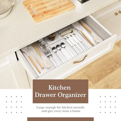 Criusia 11 PCS Clear Plastic Drawer Organizer Set - 5 Large Size Versatile Kitchen and Bathroom Organizer Trays, Non-Slip Storage Bins for Makeup, Utensils, Tool and Office Desk - size: 11PACK