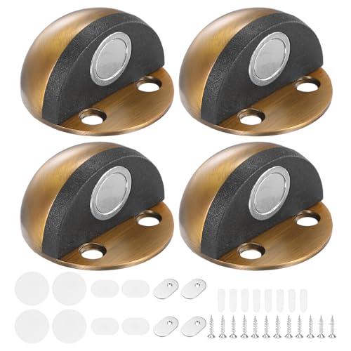 M METERXITY 4-Pack Floor Mounted Door Stops, Stainless Steel Half Dome Magnetic Gate Stopper with Plastic Rubber Bumper for Living Room/Bedroom/Bathroom, Wall Protector [Yellow Bronze] - color: Yellow Bronze
