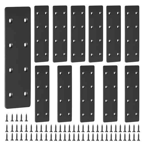 12 PCS Black Flat Straight Mending Plate with 96 M4*20mm Screws 6-1/2" x 2-5/8" Carbon Steel Repair Brace Bracket 3mm Thick for Wood Furniture Cabinet Flat Straight Brace Brackets