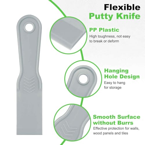 HARFINGTON 6pcs Putty Scraper Set Plastic Flexible Putty Knives Disposable Paint Spreader Cleaner Tool for Spackling, Patching Painting Repairing, Gray - color: Gray