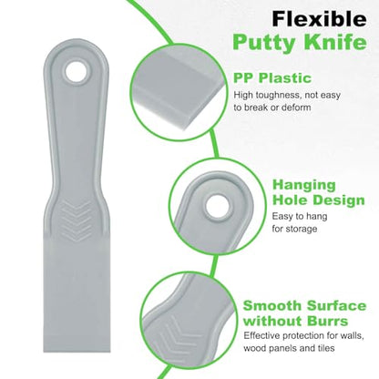HARFINGTON 6pcs Putty Scraper Set Plastic Flexible Putty Knives Disposable Paint Spreader Cleaner Tool for Spackling, Patching Painting Repairing, Gray - color: Gray