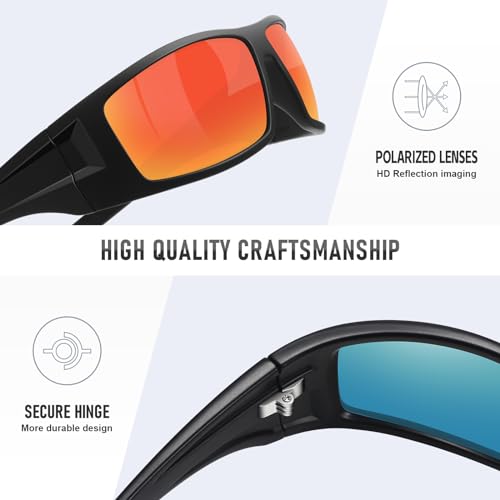 Polarized Sports Sunglasses for Men Women Unbreakable Frame Cycling Fishing Wrap Around Sunglasses UV400 Protection - color: 1-black Frame/Red Mirror Lens