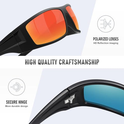 Polarized Sports Sunglasses for Men Women Unbreakable Frame Cycling Fishing Wrap Around Sunglasses UV400 Protection - color: 1-black Frame/Red Mirror Lens