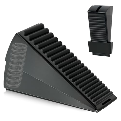 Heavy Duty Large Door Stoppers, Adjustable Spring Loaded Tall Doorstop Jammer Rubber Door Stopper Wedge with Storage Holder for Any Heavy Doors up to 3" Gap, Black - color: Black