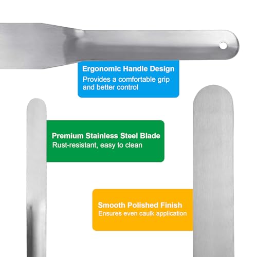 7-Piece Caulking Spatula Tool Set, Stainless Steel Caulk Finishing Tools with Curved Streamline Spatulas, Tip Widths from 3/8” to 1-1/2” for Sealing, Smoothing, and Adhesive Work