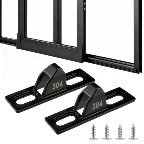 2 Pcs Sliding Door Keepers, 304 Stainless Steel Sliding Glass Door Lock with Mounting Screws, Latch Replacement Hardware for Patio Doors (Black) - color: Black