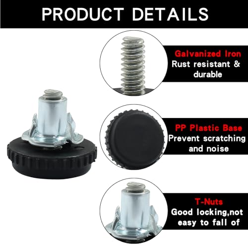 24 Pack Adjustable Furniture Levelers, 1/4-20 Threaded Screw in Furniture Leveling Feet Glides with T-Nuts for Cabinet Table Chair Patio Furniture Legs - size: 24 Pack
