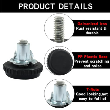24 Pack Adjustable Furniture Levelers, 1/4-20 Threaded Screw in Furniture Leveling Feet Glides with T-Nuts for Cabinet Table Chair Patio Furniture Legs - size: 24 Pack