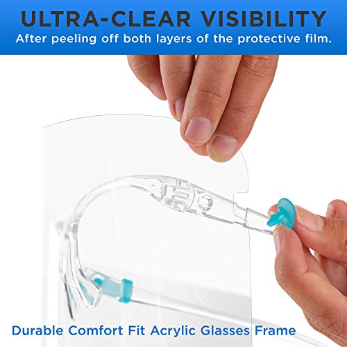 TCP Global Salon World Safety Face Shields with Glasses Frames (Pack of 10) - Ultra Clear Protective Full Face Shields - color: Clear