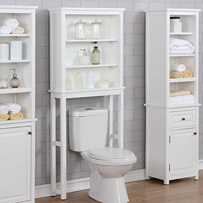Alaterre Furniture Dorset Over-the-Toilet Storage Cabinet Set – Space-Saving Open Wall Cabinet with Adjustable Shelves, Zinc Metal Hinges, and Nylon Floor Levelers (White) - size: Toilet Shelf + Open Cabinet