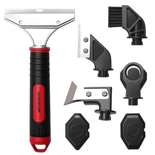 WISEUP Caulking Tool，6 in 1 Caulk Remover Tool with Grout Scraper，Brush，Caulking Tool Kit for Kitchen,Bathroom,Window,Door