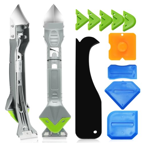 Caulking Tools, 5 in 1 Silicone Caulking Tool Kit, Sealant Finishing Tool, Sealant Finishing Tool & Grout Removal Tool with Adhesive Residue Scraper for Kitchen Bathroom Window, Sink Joint