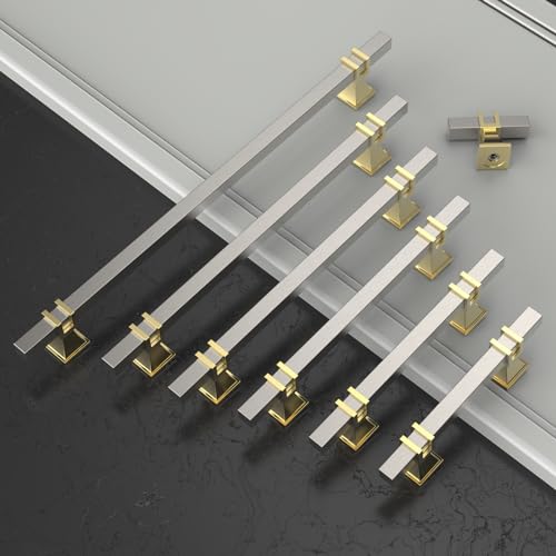 Amerdeco 10 Pack Brushed Satin Nickel and Gold Cabinet Pulls 5 Inch(128mm) Hole Center Drawer Pulls Cabinet Hardware Kitchen Cabinet Handles for Bathroom Dresser Pulls ZH0067 - color: Brushed Satin Nickel+Gold, size: 5"/128mm Hole Center