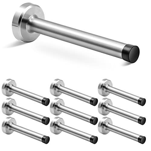 Brushed Nickel Doorstops (10 Pack) - 6 Inch Extra Long Metal Door Stoppers, Wall Mounted Baseboard Door Stop Bumper, Silver - color: Brushed Nickel, size: 6 Inch X 10pack
