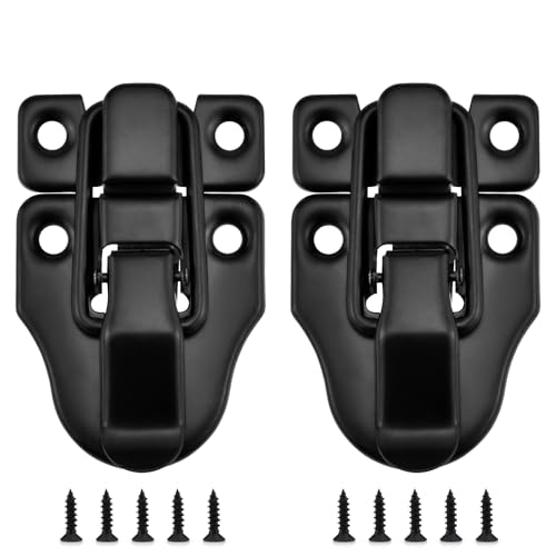 Toggle Hasp Latches Hardware with Hardening Screws, 2 Pack Black Classical Duckbilled Tool Box Buckle Latch Locks Replacement for Cabinet, Guitar Case, Chest, Jewelry Box, Ordinary Wooden Box - color: No Padlock Hole-2pcs