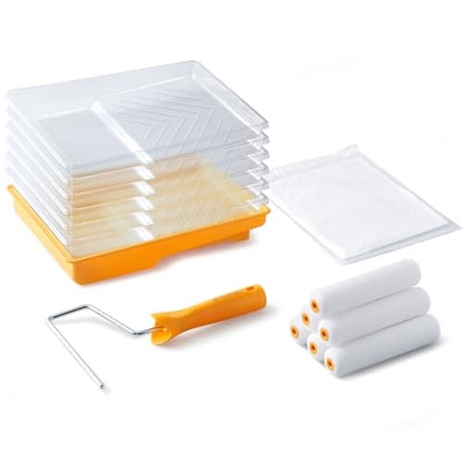 voomey 15 Pcs 6 Inch Paint Roller Kit with Small Paint Roller, Paint Tray with Liners, Foam Paint Roller for Painting Door, Walls, Cabinet - style: 15pcs 6inch paint roller kit